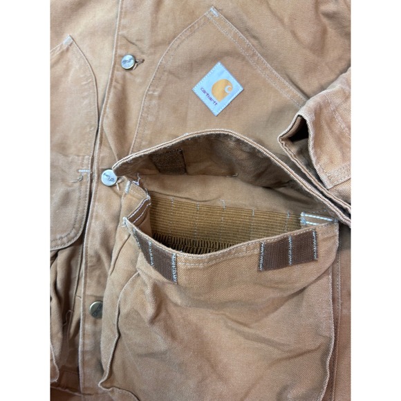 Vintage Carhartt Men's M Tan Duck Canvas Corduroy Collar Blanket Lined Jacket - Picture 8 of 16